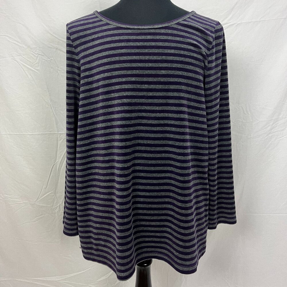 Talbots Purple Grey Striped Long Sleeve Soft Lightweight Sweater Shirt Size XL